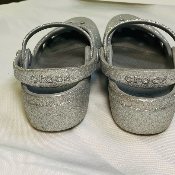 Crocs girls silver glitter sandals shoes double ankle straps Sz 13 - Picture 8 of 9